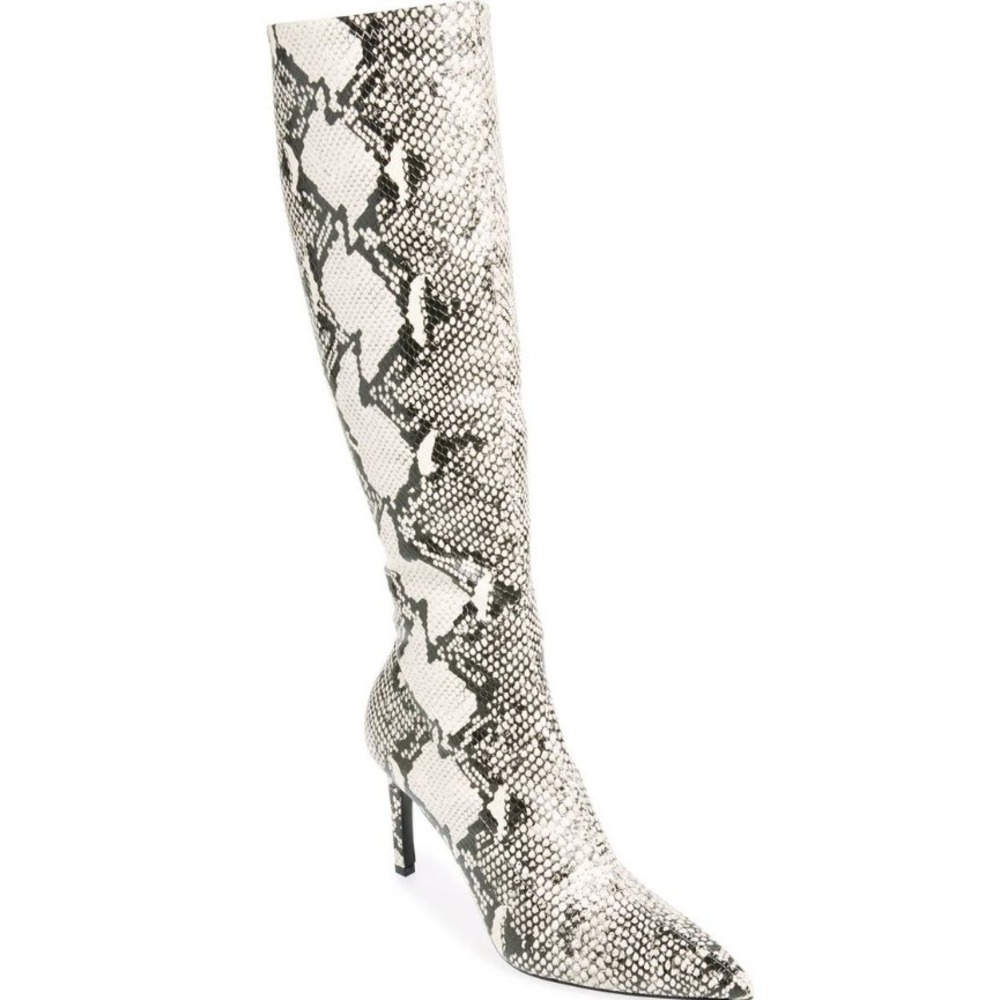 Open Edit Women's Snake Print Pointed Toe Stiletto Knee High Boots Size 5M NEW